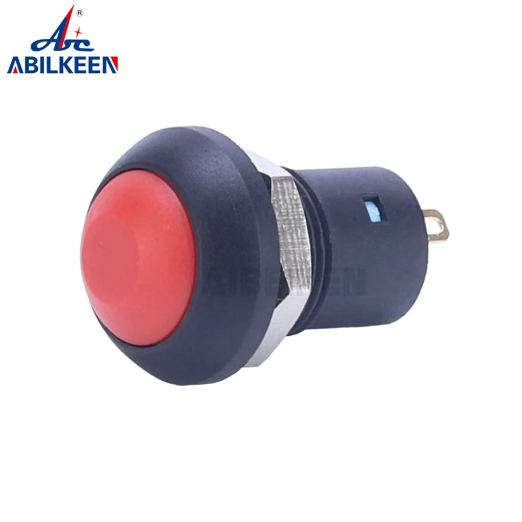 ABILKEEN Special Offer 12MM Red Domed Round Head Self-Return Type Plastic Push Button 1NO with 2 Pin Solder Terminal