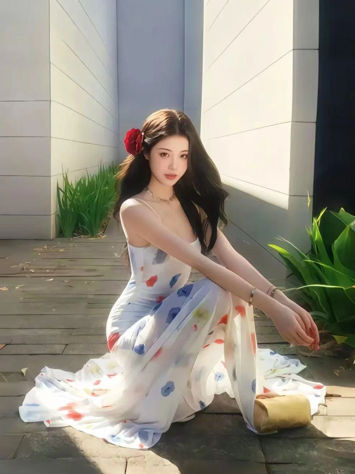 Vestido Longo Off-Shoulder com Corte na Cintura e Cauda Longa, Estilo Casual de Verão