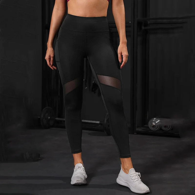 Mesh High Waist Yoga Pants with Pockets Leggings for Women Tummy Control Workout Leggings for Women