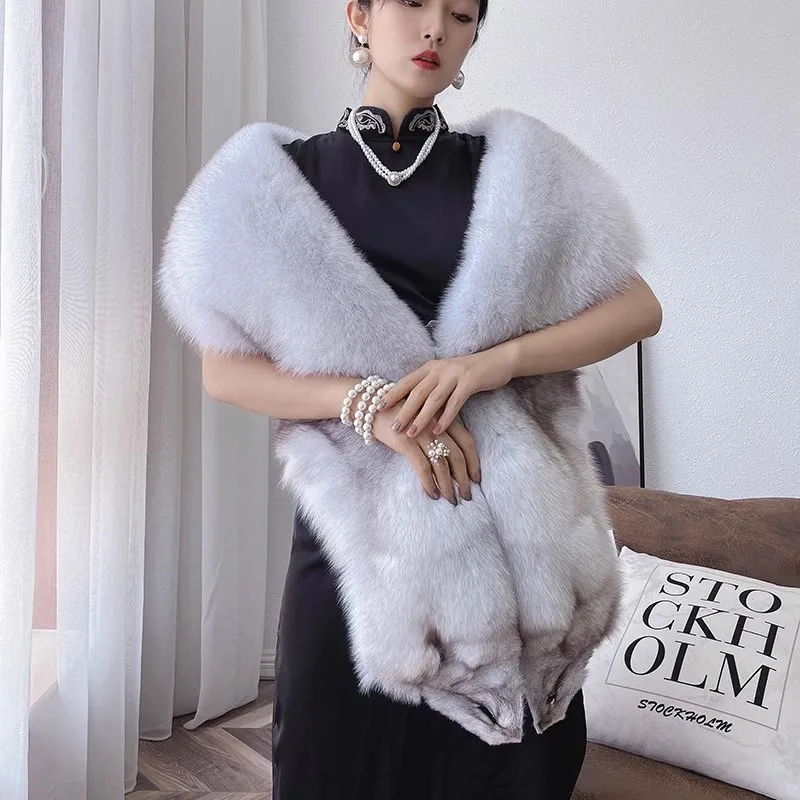 Real Fox fur the whole piece cheongsam wedding shawl long fox fur big collar scarf winter outside build warm fur collar