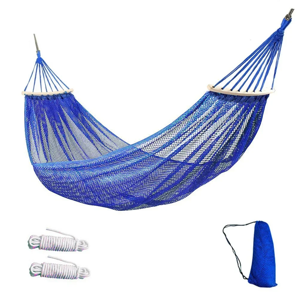 Hammock Outdoor Ice Silk Mesh Hole Swing with Curved Rod Stable Sturdy Anti Rollover for Camping Tourism Supplies