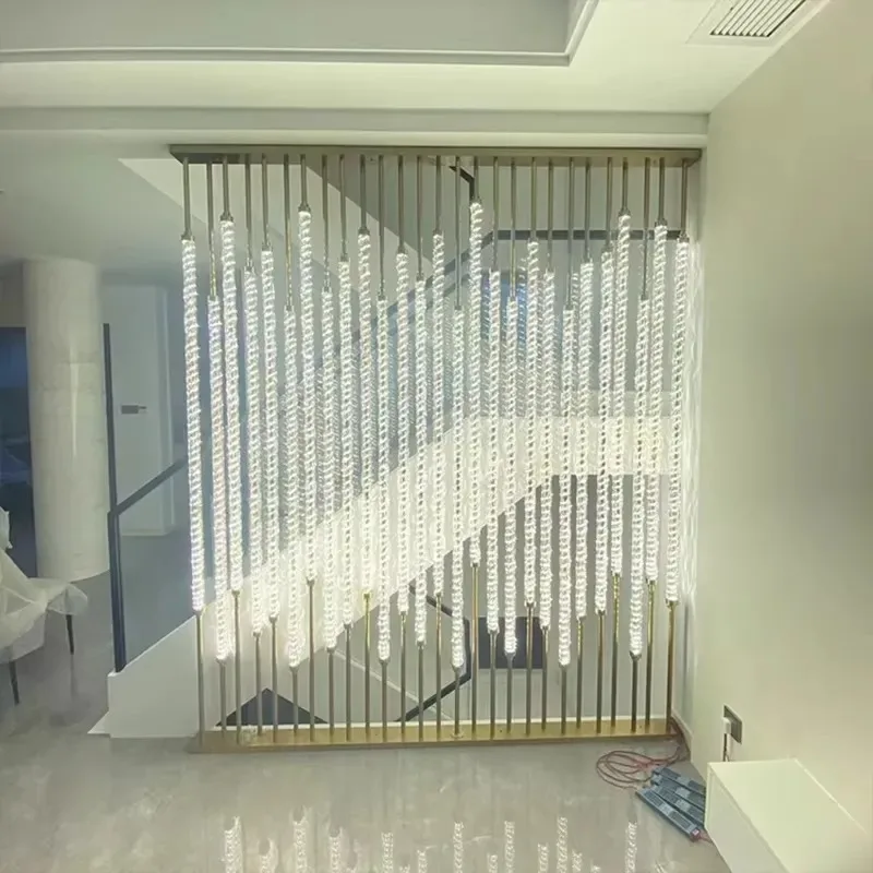 Durable 304 stainless steel frame luminous crystal column room partition, suitable for hotel lobby and villa interior