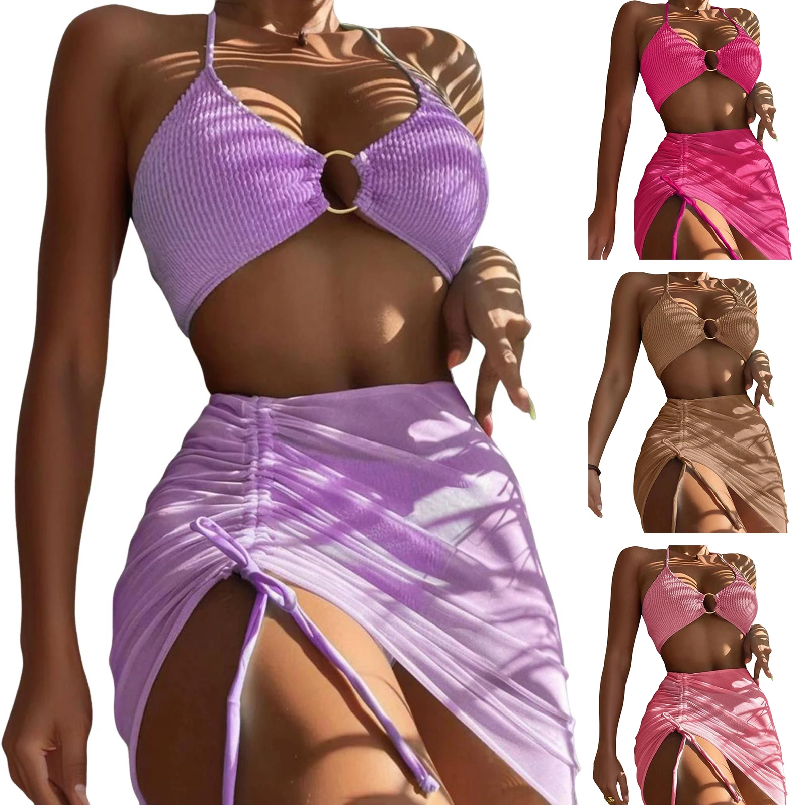 2024 Sexy Solide Push-Up Tankini Set Geschnallt Frau Badeanzug Frauen Hohe Taille Bademode Backless Strand Badeanzug Weiß Bikinis