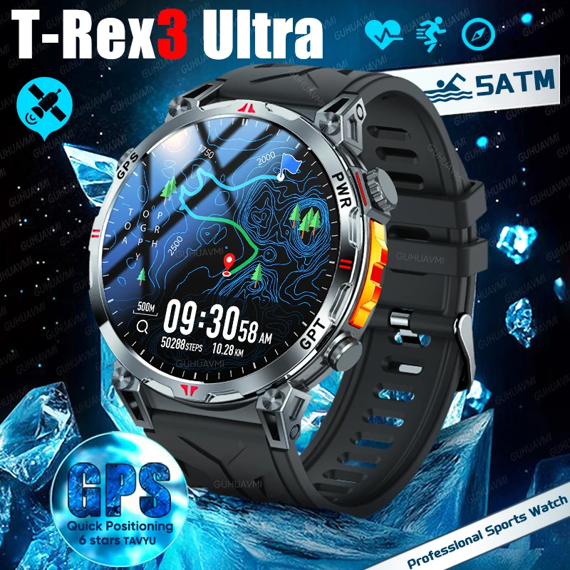 العسكرية الترا GPS SmartWatch المدمج في GPS البوصلة مقياس الارتفاع بارومتر 5ATM مقاوم للماء 650mAh سوار رياضي الرجال