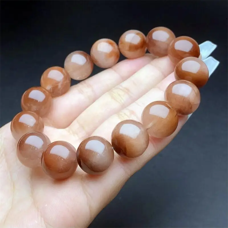 15MM Natural Red Rabbit Hair Quartz Bracelet Women Fashion Reiki Healing Energy Gemstone Holiday Gift 1pcs