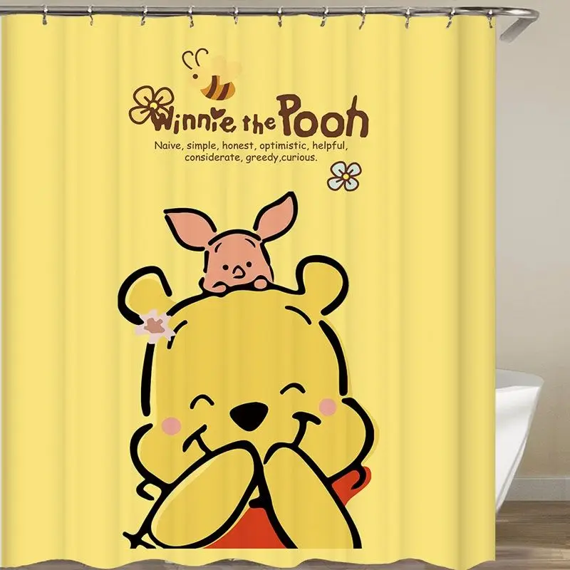 

Disney Winnie Piglet Shower Curtain Cute Cartoon Bathroom Shower Curtain with Hooks Decor Gifts