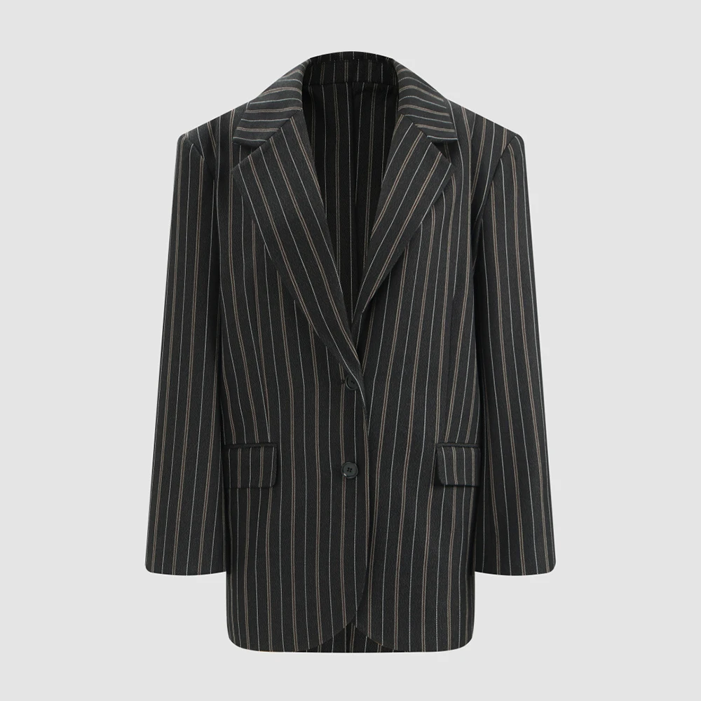 

Women's Oversized Striped Blazer Jacket - Single Breasted Notched Lapel Long Sleeve Formal Office Wear Casual Business Suit Coat