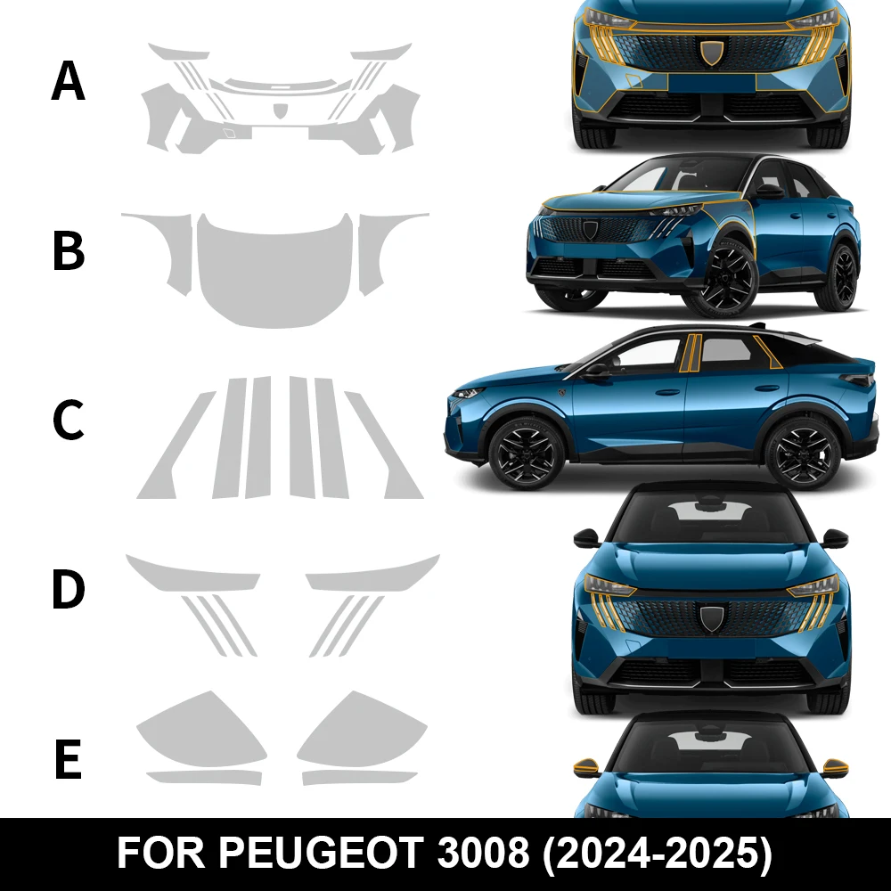 

Для PEUGEOT 3008 2024 2025 передний бампер автомобиля, защитная пленка для краски двигателя, защита от царапин, прозрачный бюстгальтер, наклейка на корпус, ТПУ PPF