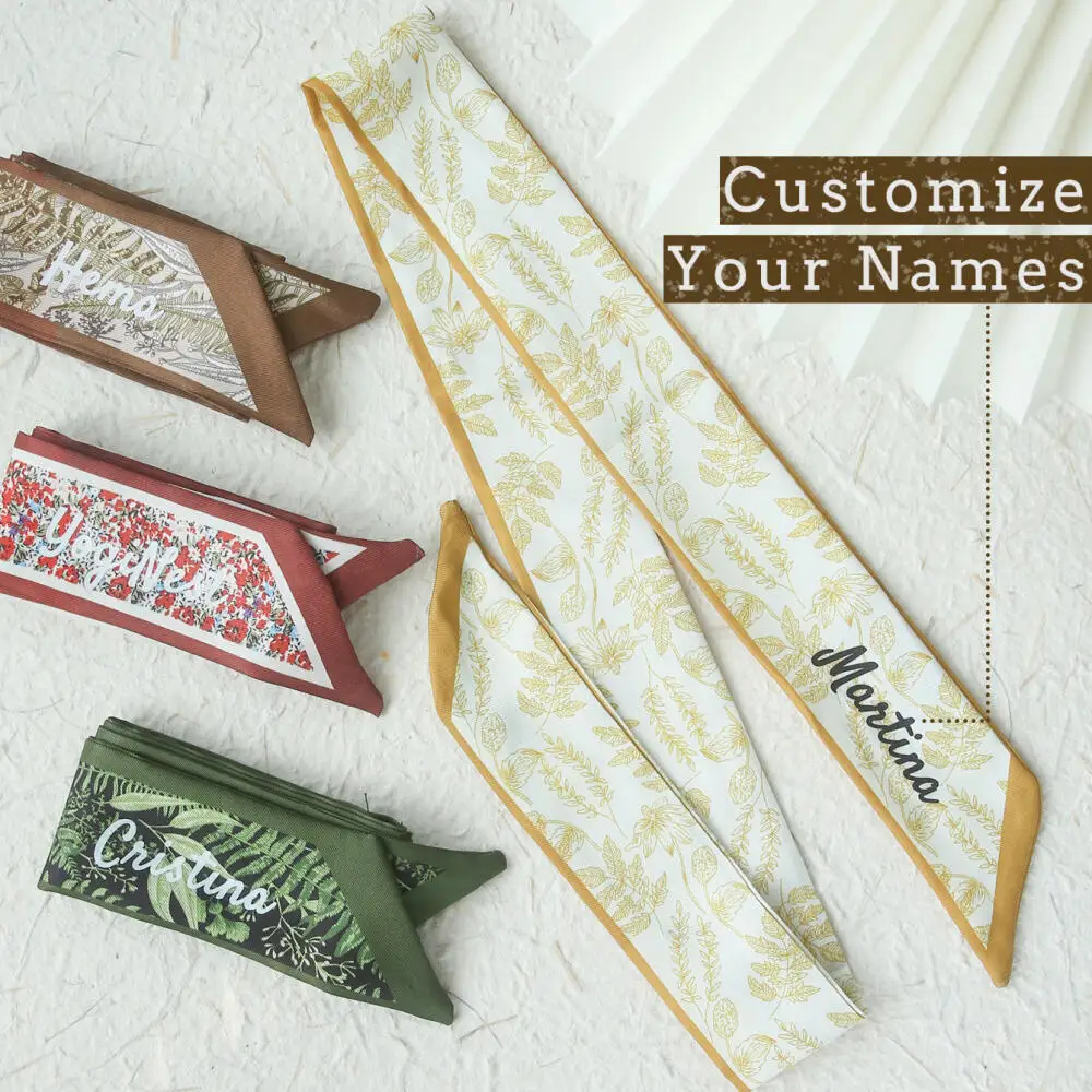 Custom Name Twilly for Bag Decoration Women Fashion Scarf Hair Bags Handle Decoration Tie Multifunction Hand Ribbon Scarf