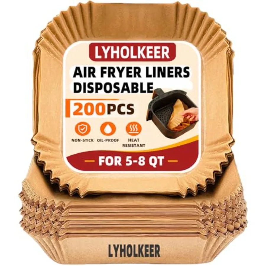 

Air Fryer Liners Disposable, 200PCS 8" Square Parchment Paper, Non-Stick and Oil-Proof, Unbleached, Fits Ninja AF141 5 QT AF181