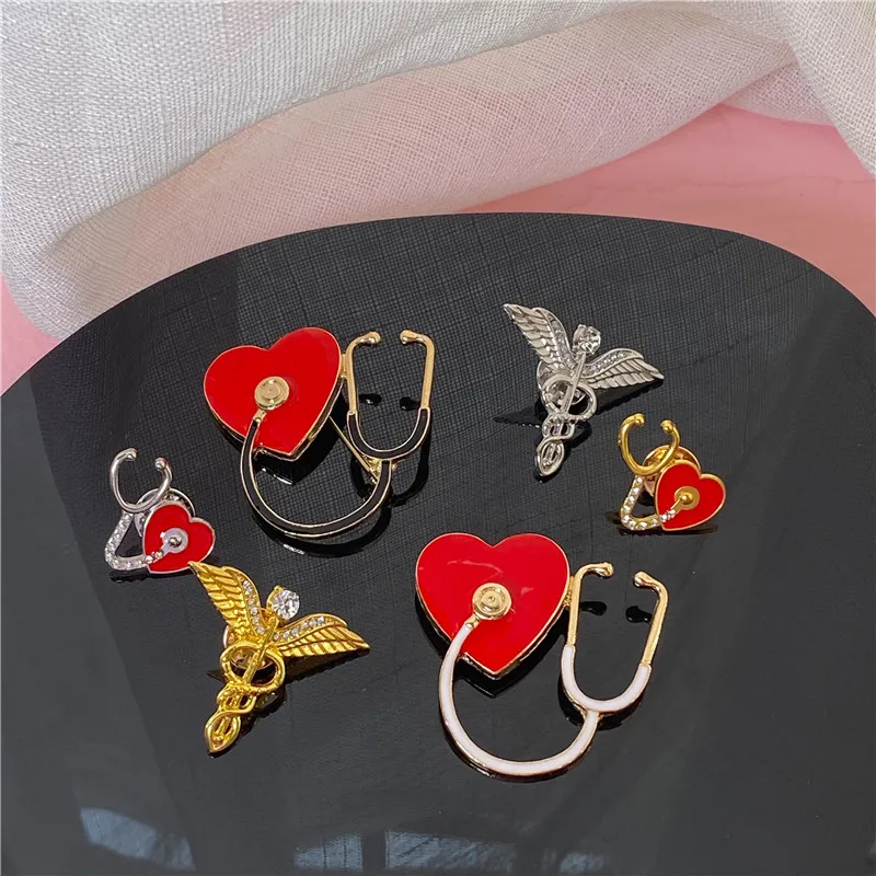 Cartoon Heart Doctor Nurse Enamel Brooch High Quality Medical Stethoscope Lapel Badge Pins Jewelry Party Gifts For Women Girls