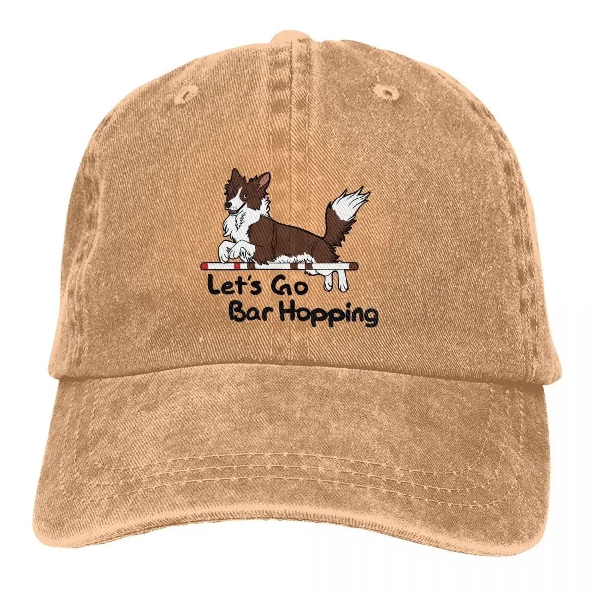 Washed Men's Baseball Cap Let's Go Bar Hopping Trucker Snapback Caps Dad Hat Collie Dog Golf Hats