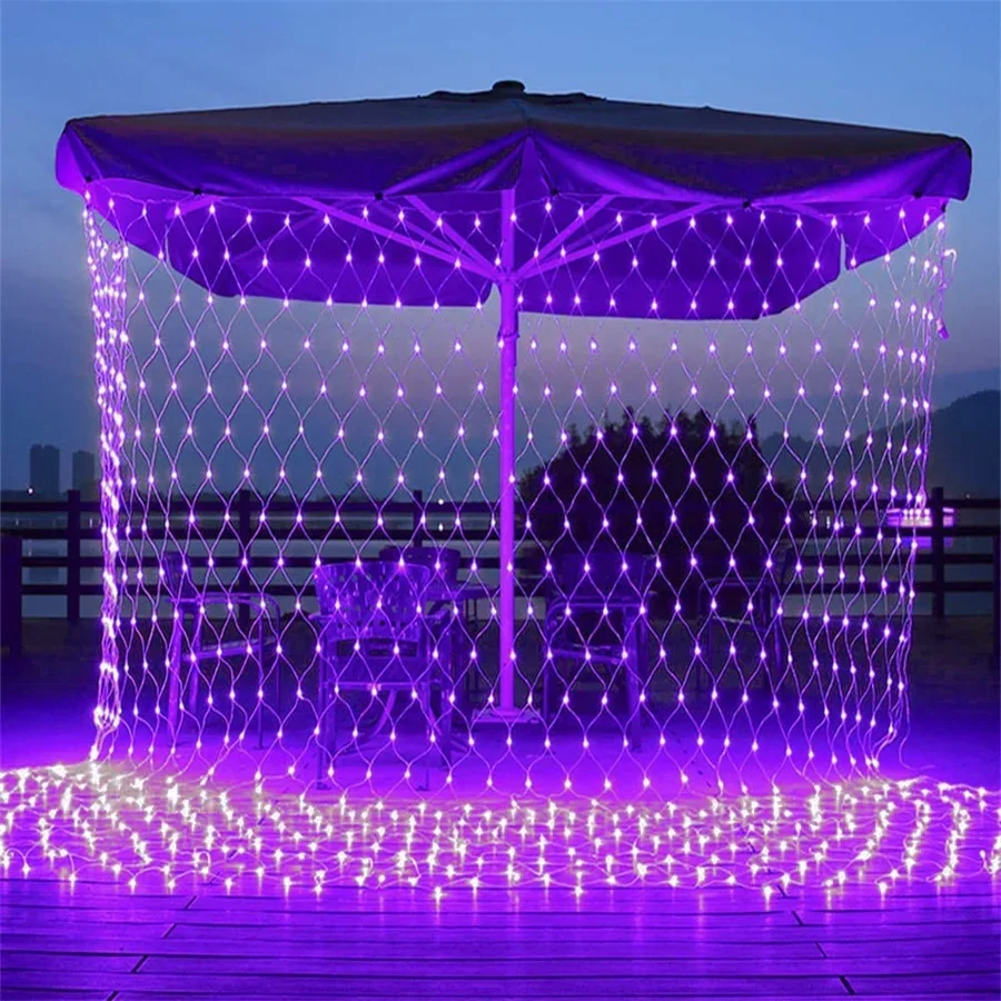 Mesh Net String Light para o Natal, Guirlanda de LED, roxo, rosa, conectável, ao ar livre, jardim, árvore, arbustos Decoração, 3x2m, 6x4m