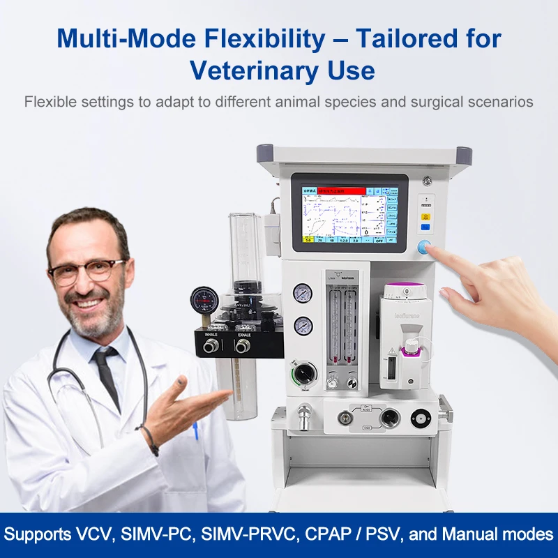 PEEP Turbine ETCO2 Oxygen Gas Machine Monitoring Vaporizer Animal Surgery Breathing Portable Veterinary Anesthesia Machine