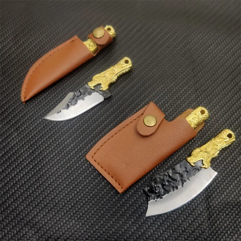 New Mini Small Folding Knife Creative Exquisite Brass 3D Patten Handle Keychain  Express Unpacking Box Knife Sharpen Blade