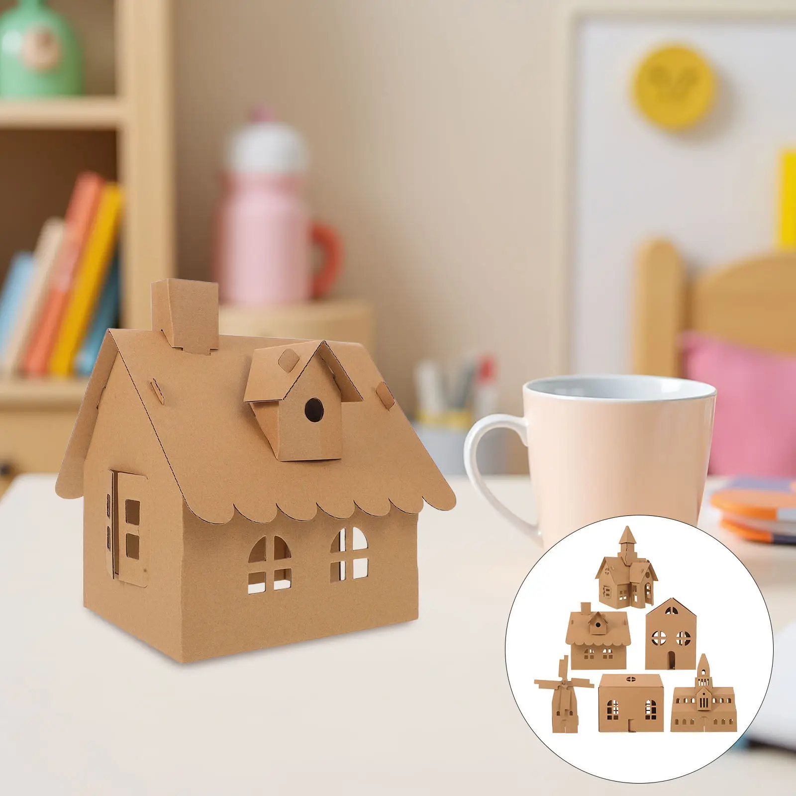 6 maisons en carton DIY pour enfants, kit de maison miniature inachevé, activité créative de construction et de coloriage, fournitures d'artisanat pour la maison et l'école