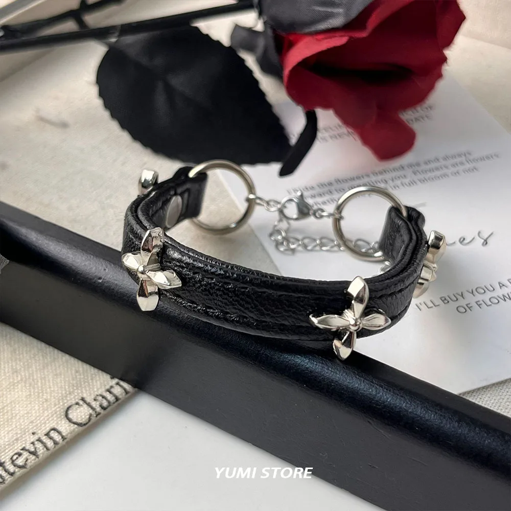 Vintage Cross Flower Bracelet For Women Gothic Punk PU Leather Adjustable Bracelet Hot Girl Kpop Couple Jewelry Y2K Accessories view 6