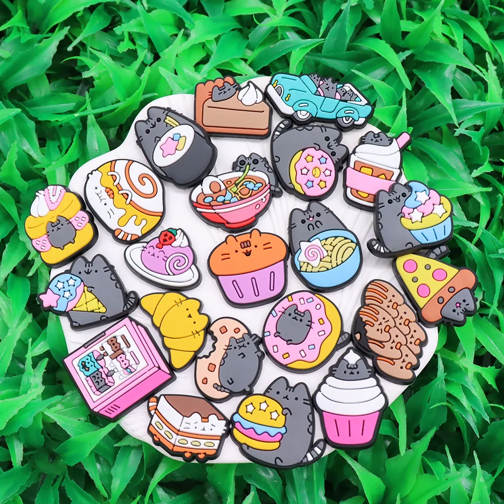 50Pcs Little Cat Cake Sushi Children Shoes Accessories Food Garden Sandals Shoe Buckle Decorations Fit Phone Case Charms