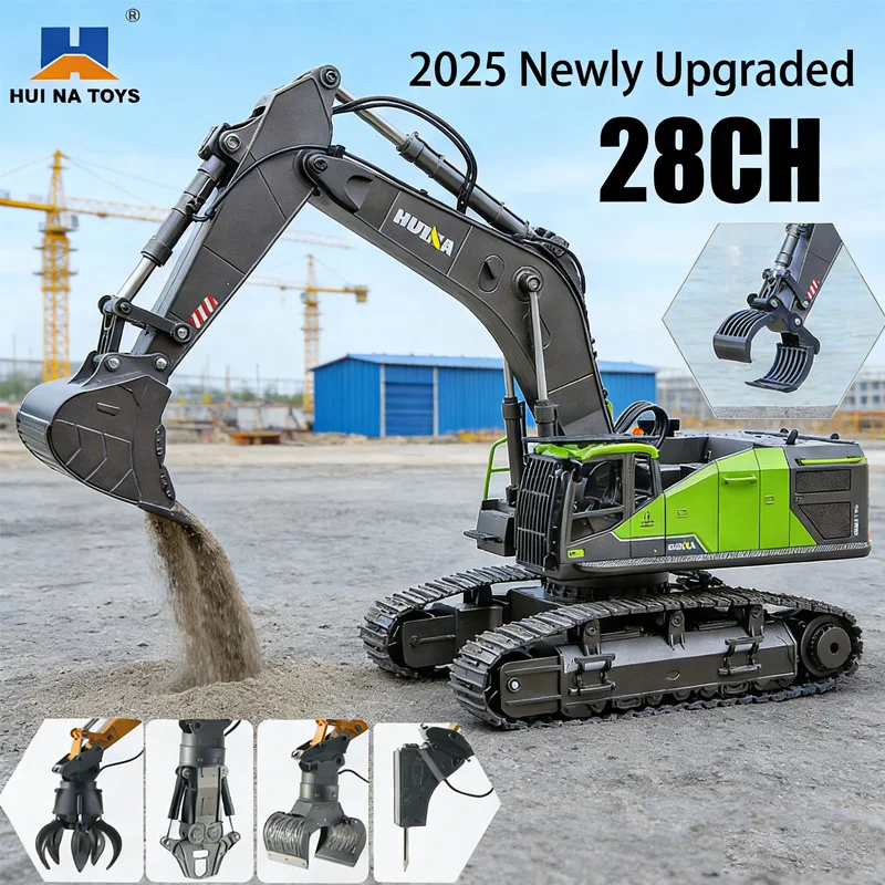 2025 New Huina 1593 Remote Controlled Excavator 28CH Electric Alloy Engineering Vehicle1：14 Hook Soil Machine Boy toy Car Model