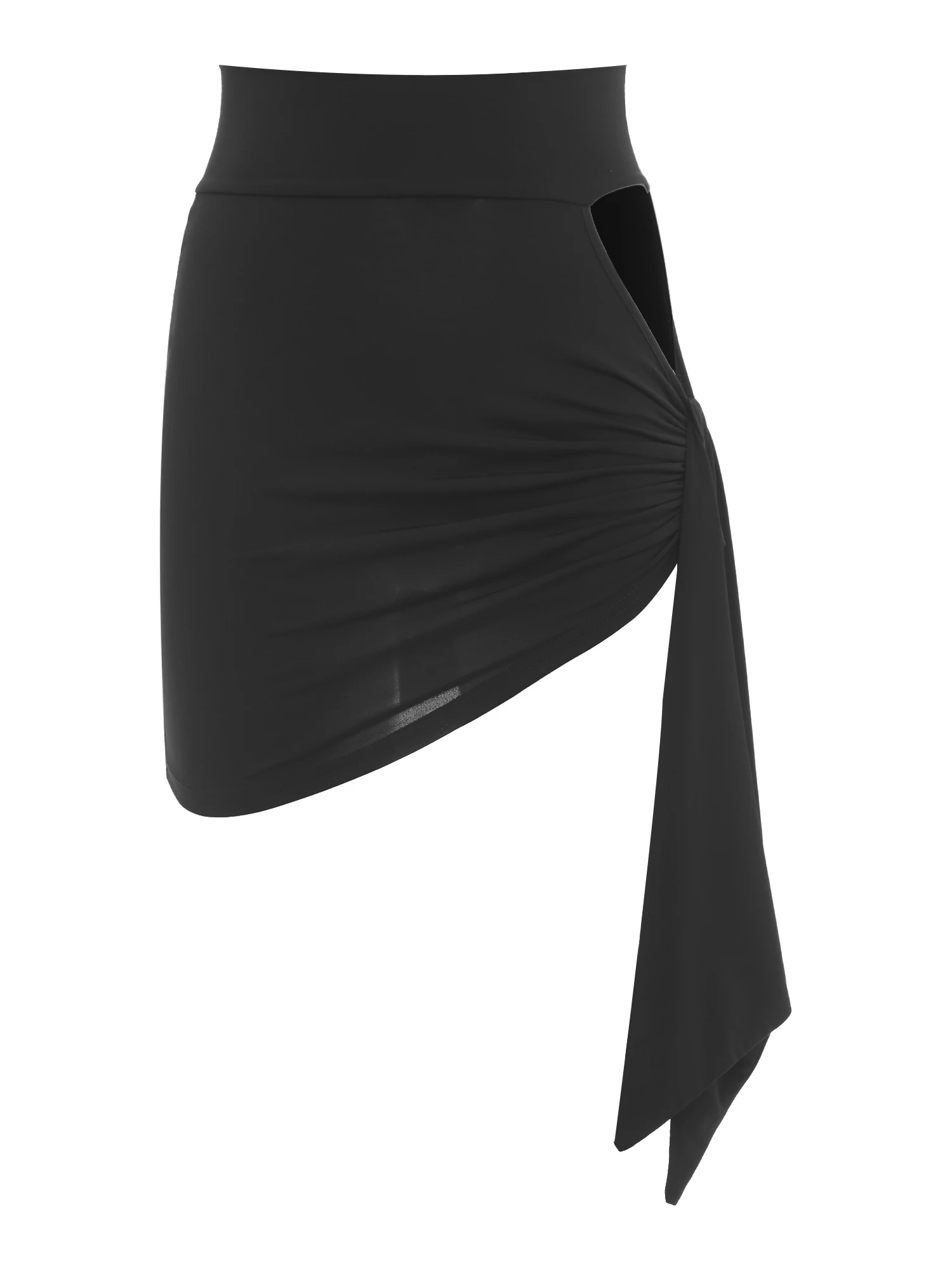 여성 라틴 댄스 Bodycon 스커트 스트랩 중공 불규칙한 밑단 하이 웨이스트 미니 스커트 삼바 차차 볼룸 댄스 공연