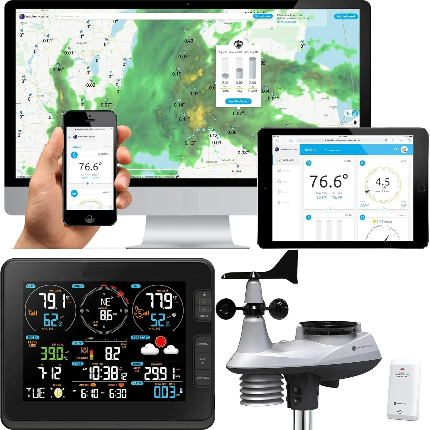 Falcon WS-8480A Fan Aspirated Smart WiFi Weather Station with Remote Monitoring and Alerts