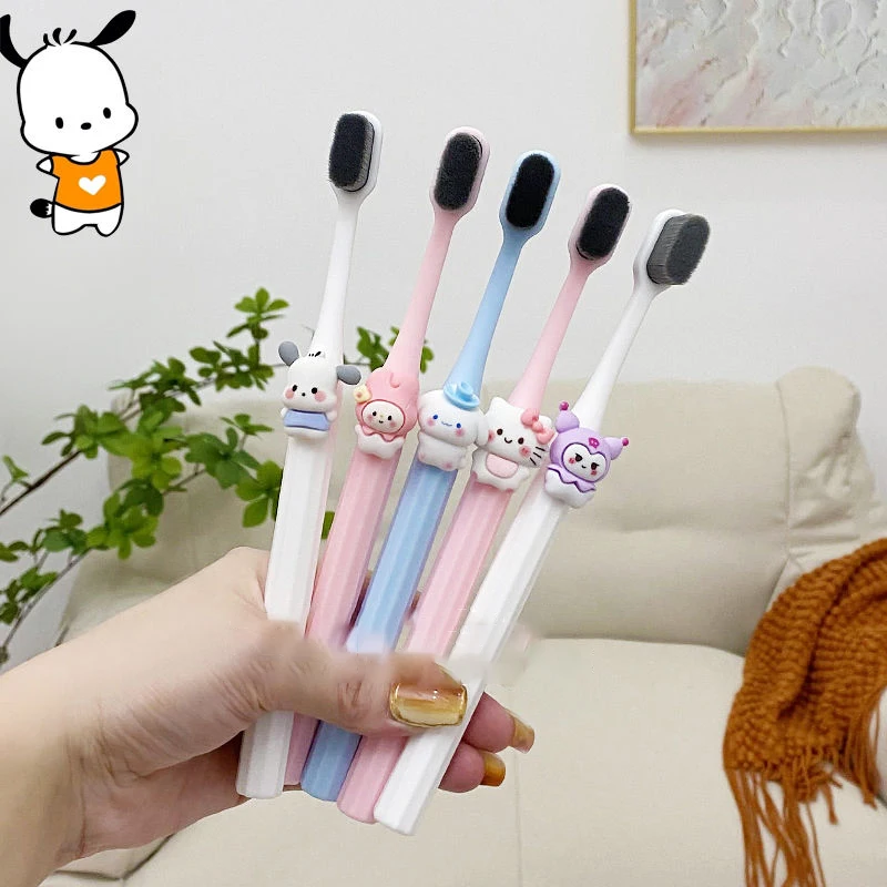 Kawaii Sanrios Kuromi Children Toothbrush Anime Melody Household Soft Tooth Brush Teeth Cleaning Oral Tool Cartoon Kids Gifts