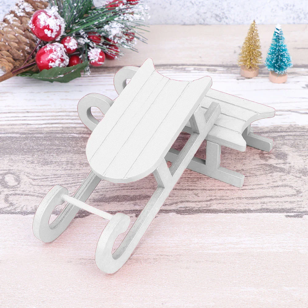 2 PCS Outdoor Decor Christmas Sleigh Ornaments Gift Decorations Sled Mini Adornment White Wooden Desktop