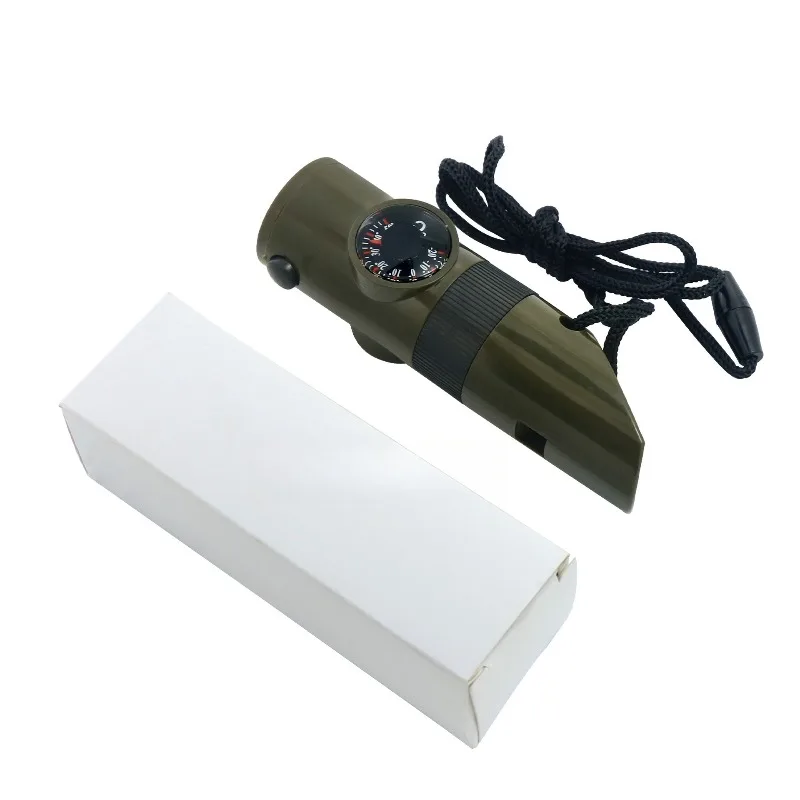Outdoor Seven-in-one Compass Student Teaching Aid Whistle, Multi-function with LED Light Thermometer Whistle