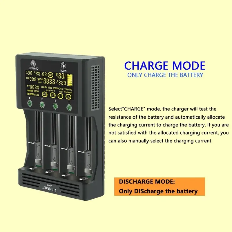 LiitoKala Lii-600 Battery Charger For Li-ion 3.7V and NiMH 1.2V Battery Suitable for 18650 26650 21700 26700 AA AAA 12V5A