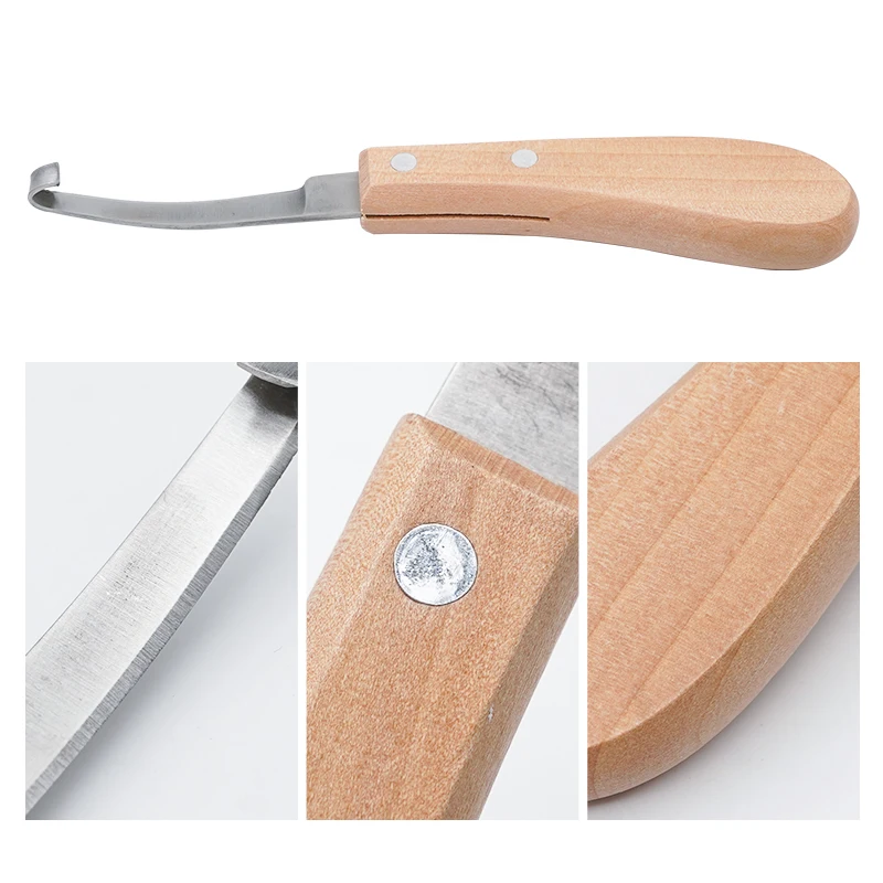 Horse Loop Hoof Knife Trimmer Blade Sheep Cattle Hoof Knife Double Edged Shears Cutter Wooden Handle Stainless Steel Poring Iron