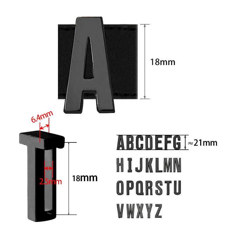 5pcs 18mm Gun Black Color Polished Slide Letters English Alphabet A-Z Fit DIY Wristband & Bracelet & Pet Collar Jewelry Making