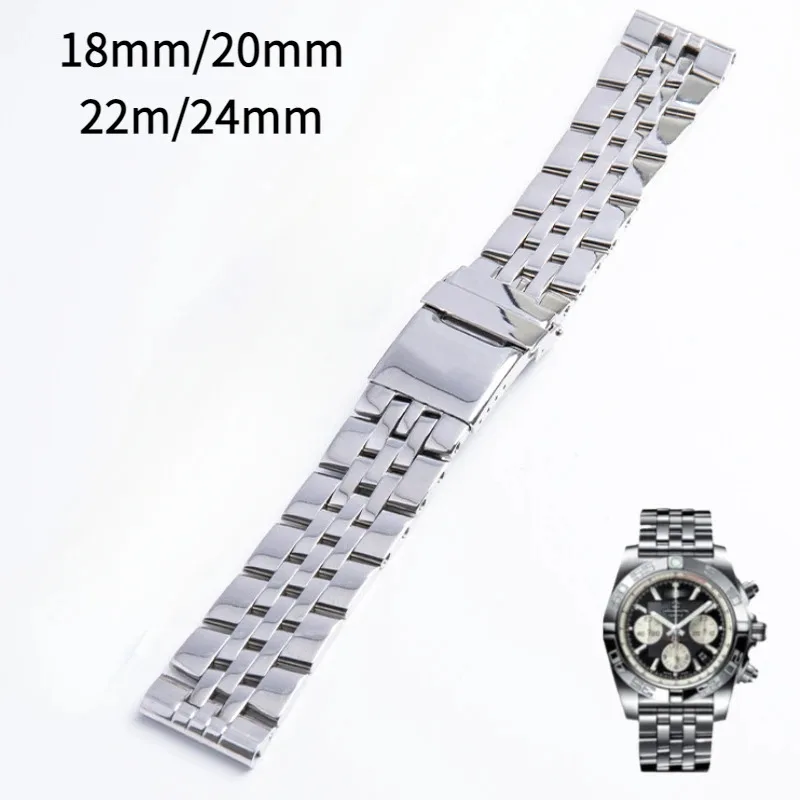 

Ремешок из нержавеющей стали для Breitling A49350 AB 042011, ремешок 18 20 мм, 22 мм, 24 мм, серебристый, золотой, однотонный металлический ремешок, мужская скобка