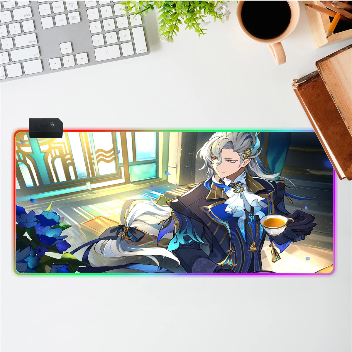 Anime RGB Mouse Pad Genshin Impact XXL Gaming Mouse Pad Large Desk Mat LED Light Game Mousepad Laptop Computer Mat