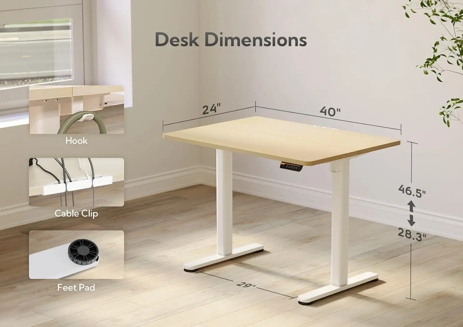 Sta-Bureau, Verstelbare Hoogte Opstaan Bureau, Inches Zitten Stand Thuis Bureau Met Splice Board, Wit Frame/Natuur Top