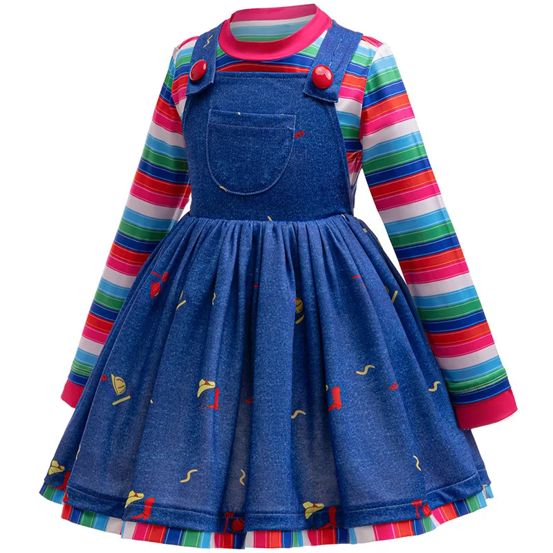 Halloween Chucky Cosplay Costume Kids Toddler Cartoon Horror Print Shirt Pants Mask Jumpsuits Dress Boys Top Xtmas Gift H view 5