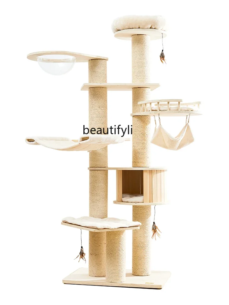 Solid Wood Cat Climbing Frame Space Capsule Wooden Luxury Sisal Tong Tianzhu Cat Nest Cat Tree Hammock Villa