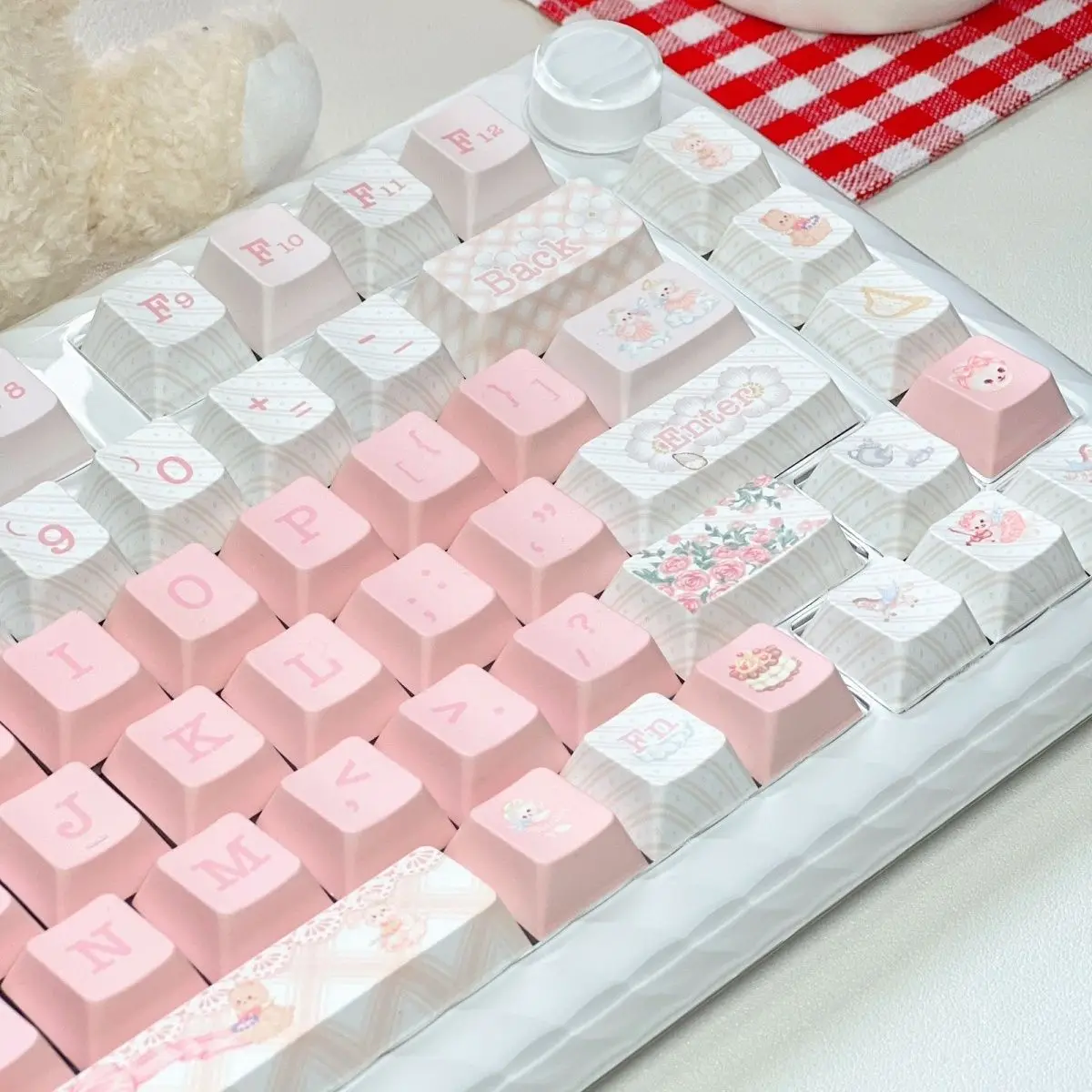 

Pink Keycaps Bear Ballet Keycap Cherry Five-Sided Sublimation Cute Personality For To Mechanical Keyboard DIY Keycaps