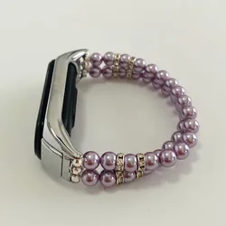 Mi8 Purple Strap Bracelet for Mi Band 8 7 6 Women Watchband for Xiaomi Mi Band 5/4/3 Wristband with Dressy Pearl Beaded Luxury