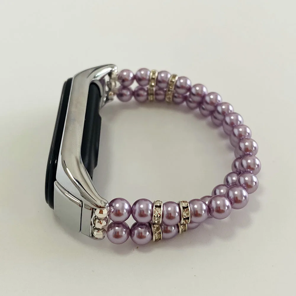 Mi8 Purple Strap Bracelet for Mi Band 8 7 6 Women Watchband for Xiaomi Mi Band 5/4/3 Wristband with Dressy Pearl Beaded Luxury