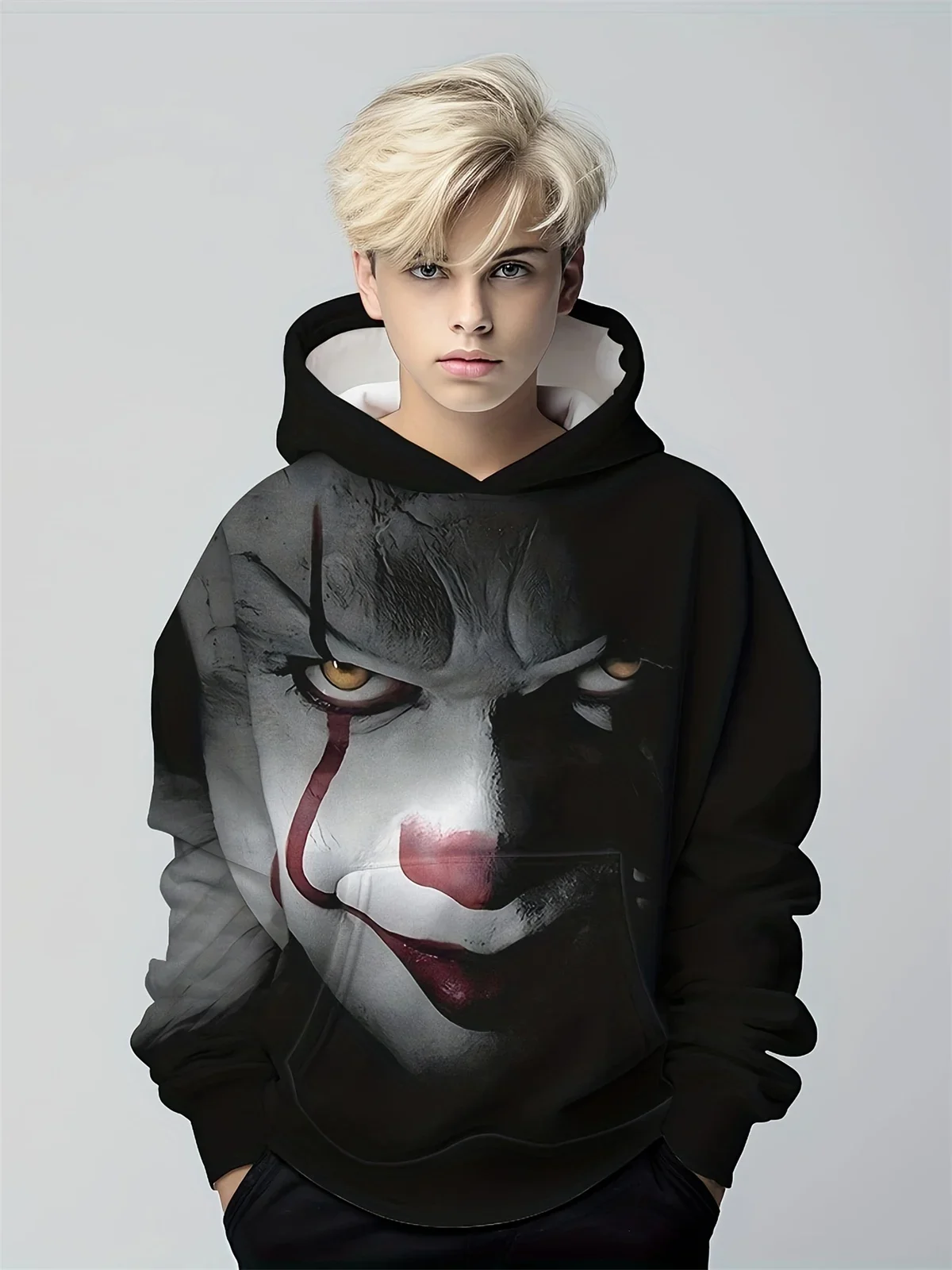 Children Clothes Halloween Scary Clown 3D Digital Print Boys Hoodie Long Sleeve Spring Fall Casual Polyester Tops Boys Clothing