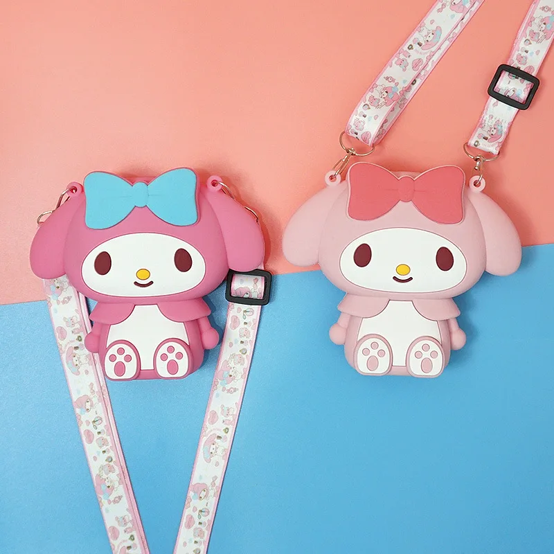 Sanrio My Melody Kawaii Bag Fashionable Zippered Shoulder Cute Cartoon Purse With Soft Silicone Coin Purse Mini Wallet Key Bag