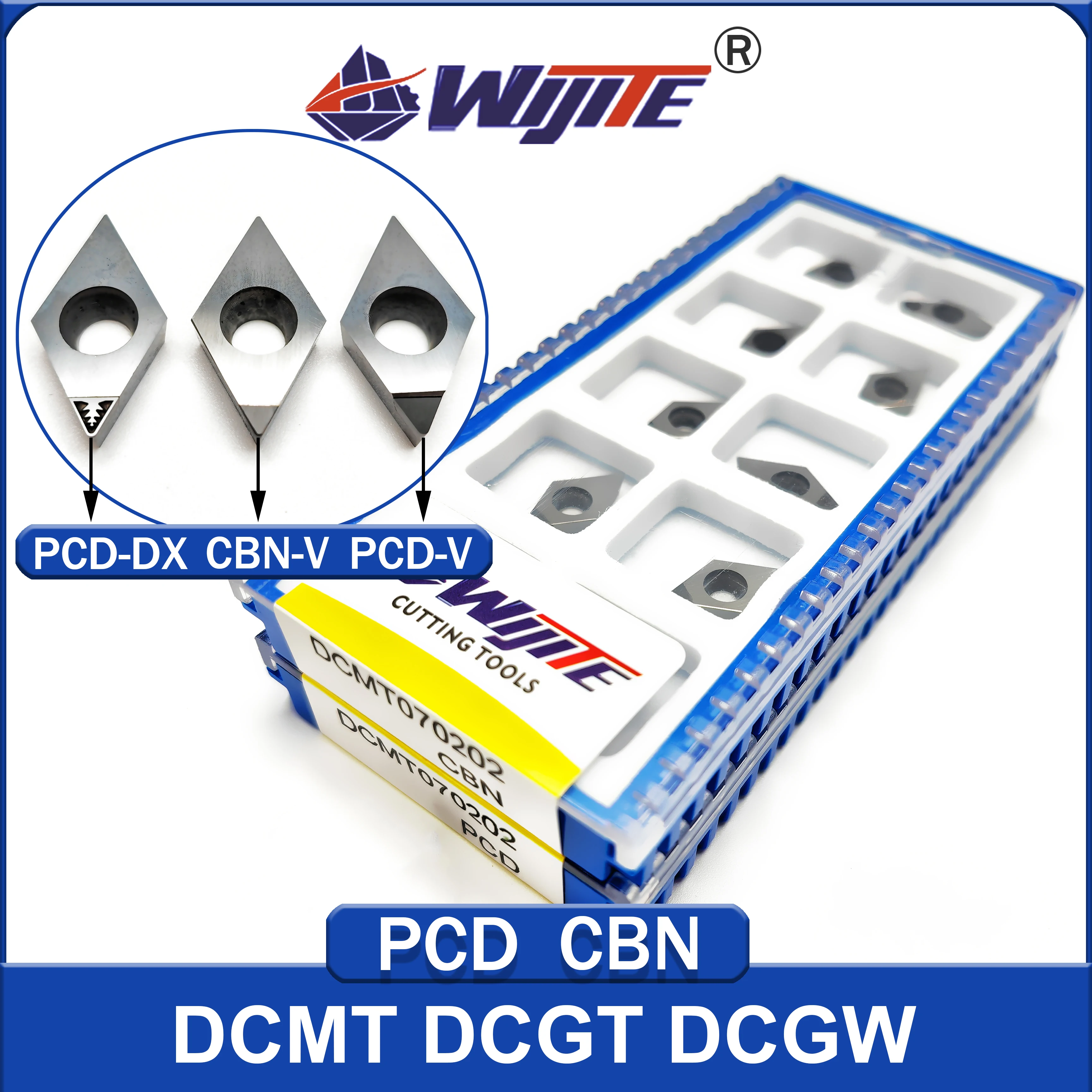 

PCD DCMT DCGT DCGW 070202 11T302 04 08 tool is used for aluminum, copper and carbon fiber，Hard steel processing with CBN tools