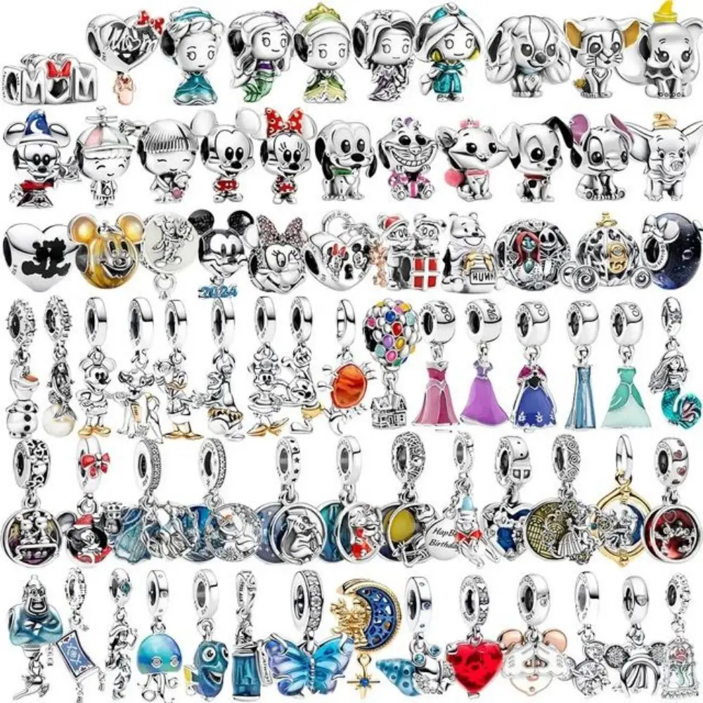 Abalorio de plata de ley 925 de Disney, abalorio de Mickey y Minnie, llavero certificado original, adecuado para pulsera Pandora Original, gran oferta