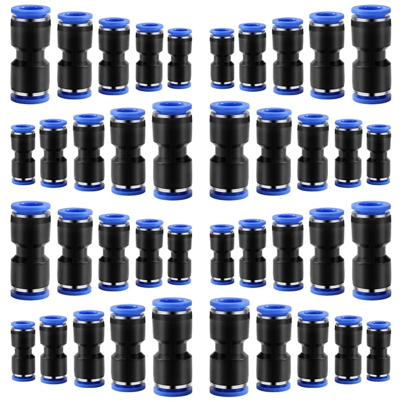 Quick Coupler Kit, Pneumatic Air Line Connector Direct Connection (4Mm/6Mm/8Mm/10Mm/12Mm)40 PCS