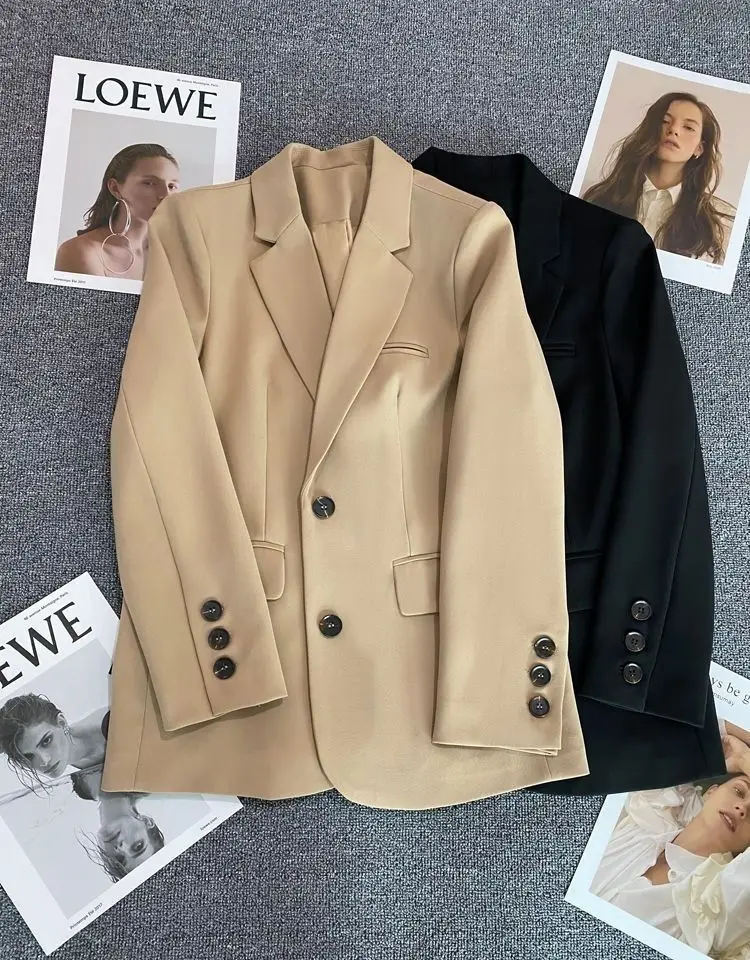 Khaki Colored Suit Jacket for Women Korean Version Loose Temperament Spring and Autumn New Style Suit Jacket for Women