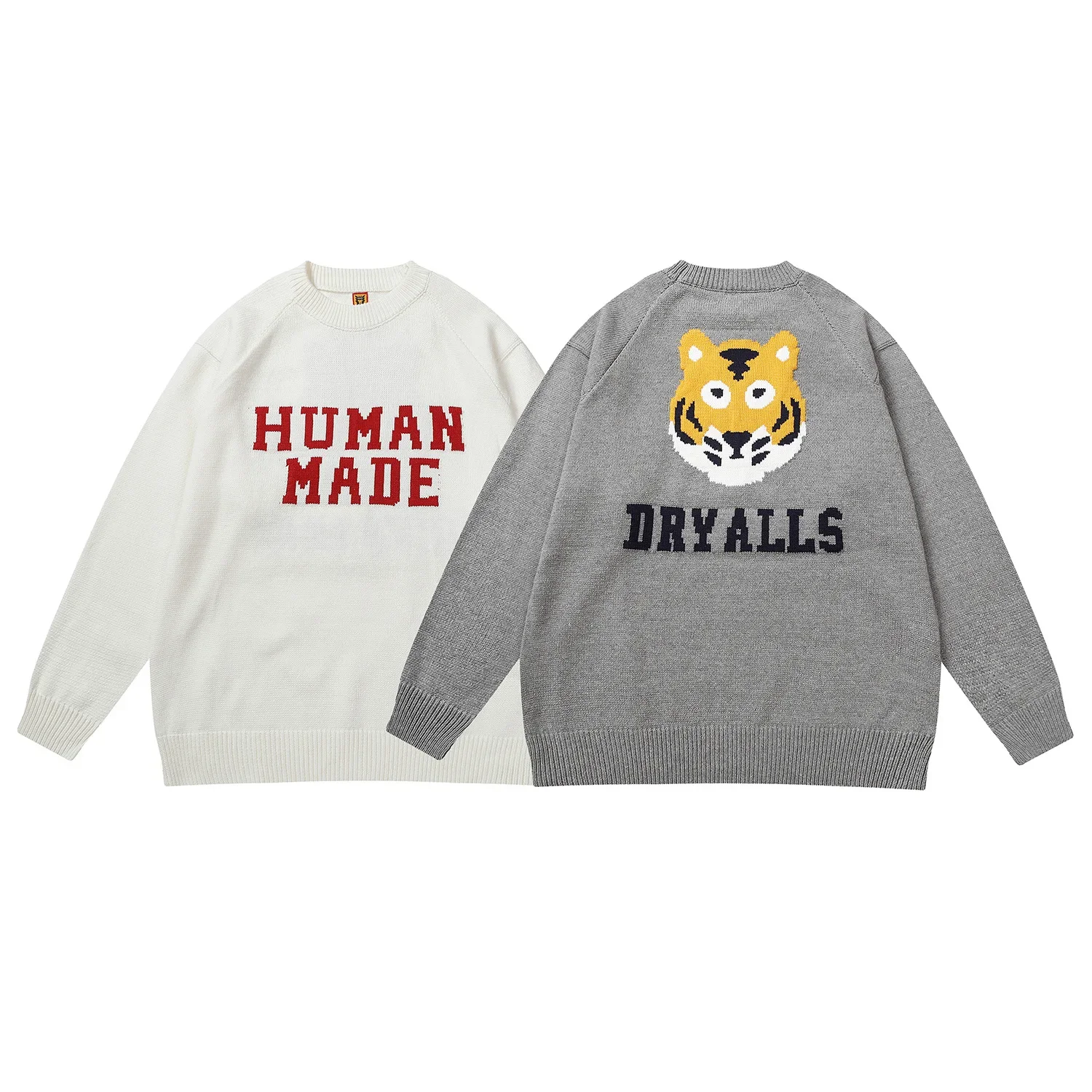 

2025 Humanmade Unisex Couple Retro Brown Bear Bull Dog Duck Tiger Head Print Loose Knit Warm Autumn Winter Casual Sweater