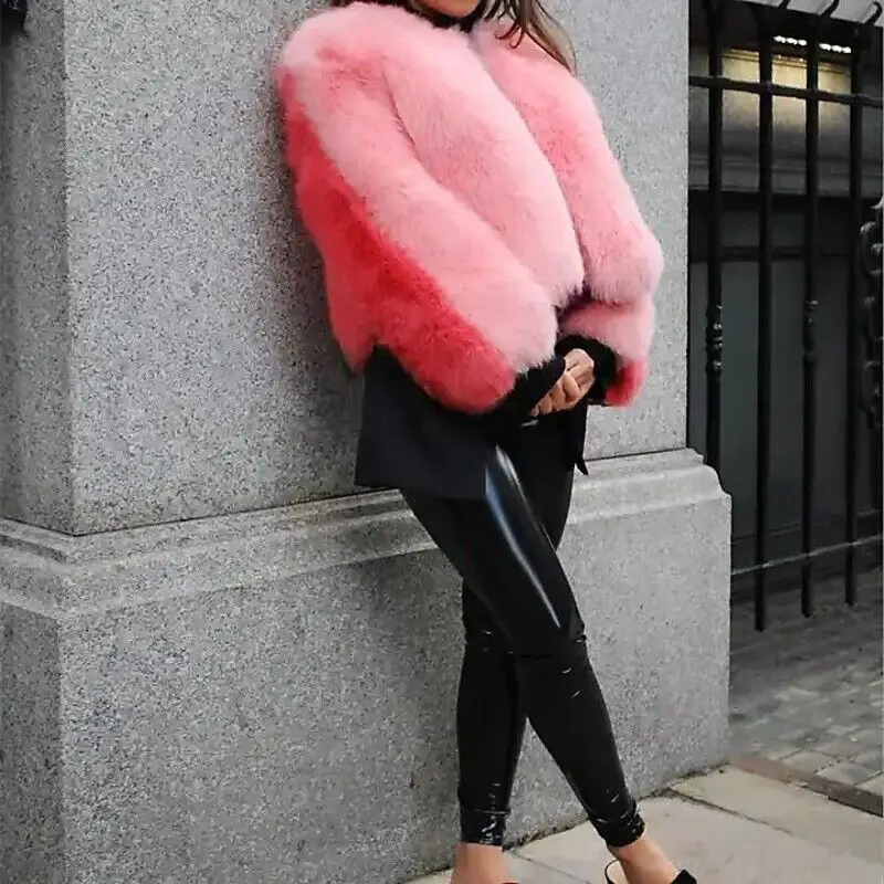 

Contrasting colors natural genuine fox fur jacket women winter fashion new luxury outertwear real fox fur coat female