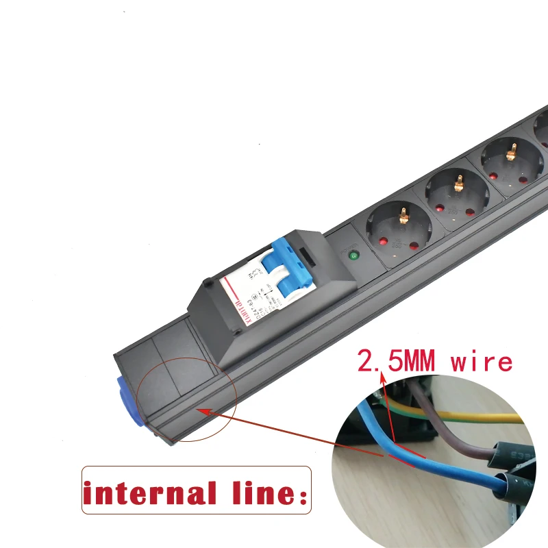 EU Socket PDU Power Strip Aluminum Alloy Casing Schuko Link Box Audio 3P Aviation Three Core Power Plug Air Switch with LED Line