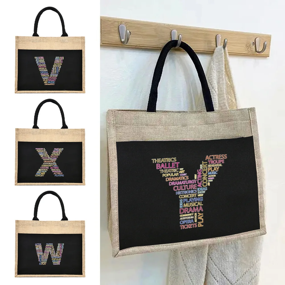 Women's Shopping Bags Fashion TexT Printed Linen Beach Bag One-shoulder Commuter Bag