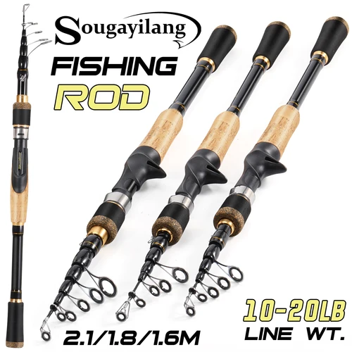 Imagen 1 del producto Caña de pescar telescópica Sougayilang, caña de fundición/Spinning de 1,6-2,1 m, 5-6 secciones, arrastre máximo, caña de 20 libras para Pesca en agua de mar, Polo, Pesca